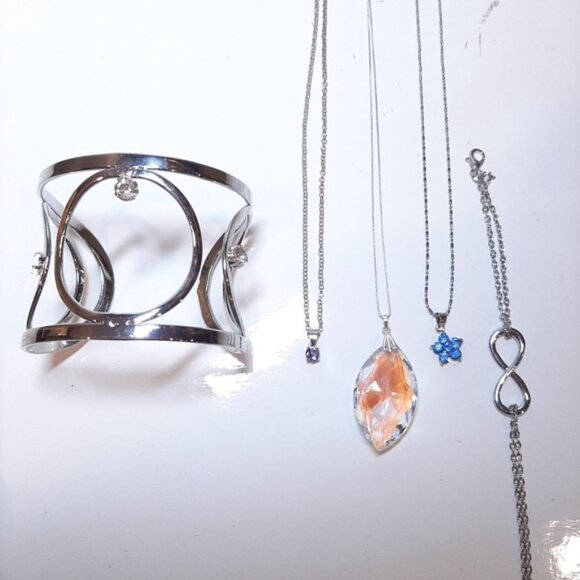 5Pc Jewelry Set Faux Diamond Gemstone Necklace Silver Bangle Infinity Bracelet - Picture 2 of 14